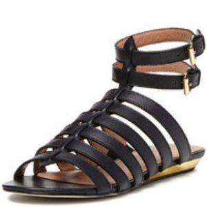 NWOT Renvy Low Wedge Black Gladiator Sandal Size 7